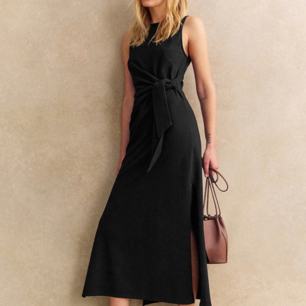 Sezane Black Sleeveless Maxi Dress with Waist Tie - Picture 8 of 13